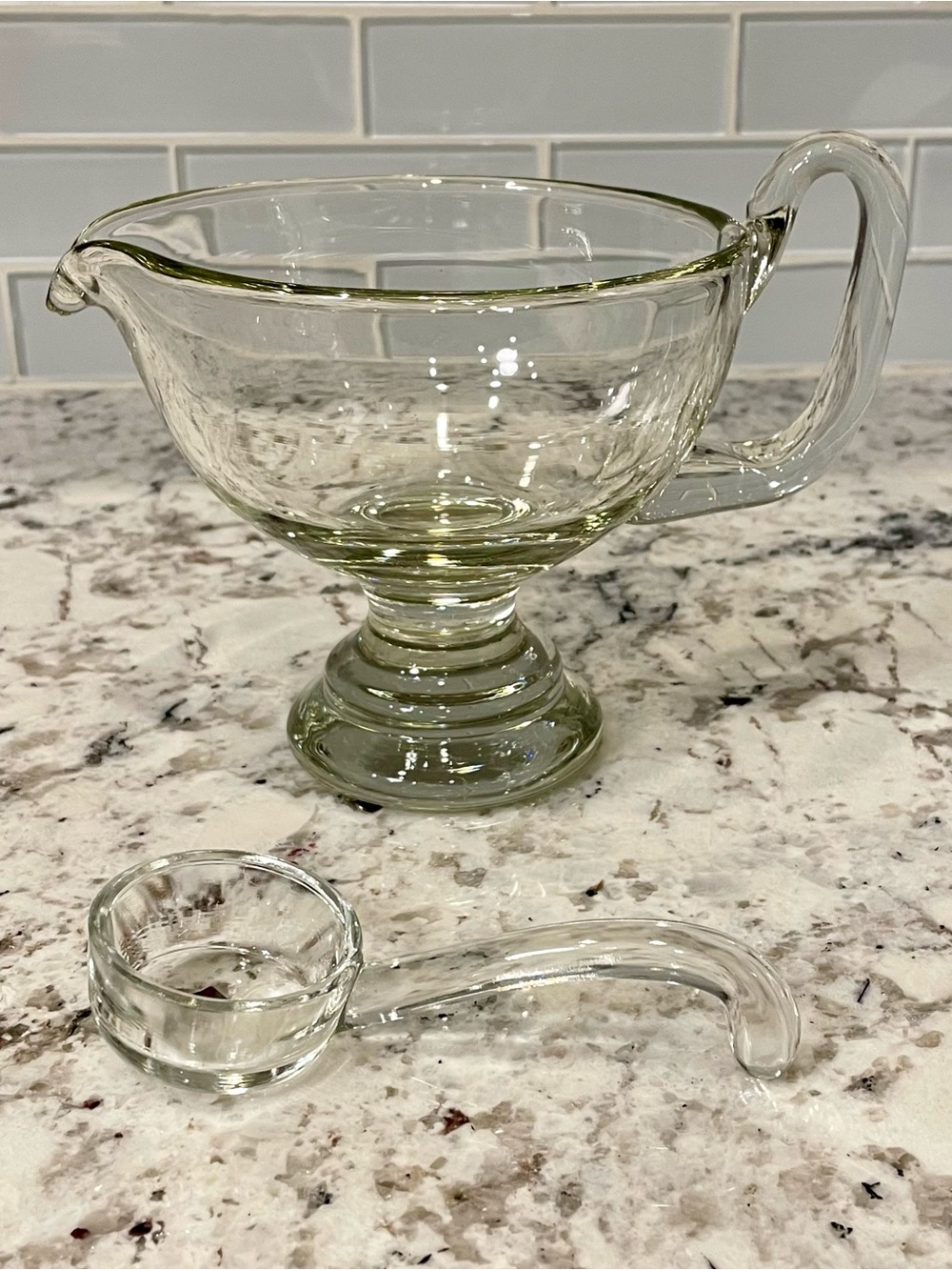 Vintage Clear Glass Gravy Boat with Ladle